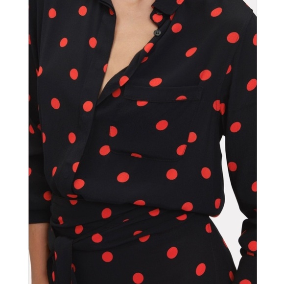 GANNI Polka Dot Crepe Long Sleeve Button Up Relaxed Fit Collared Tunic Shirt 6 - Picture 6 of 10